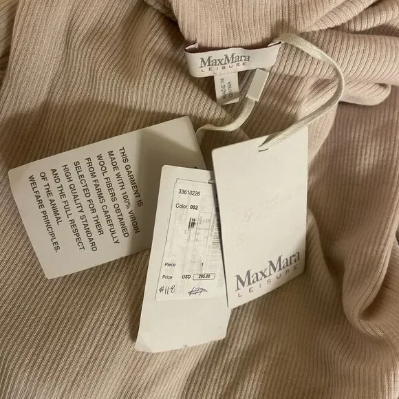 Max Mara Leisure Lorena Wool Cowl Neck Sweater Top Light Pink Sz L NWT $295